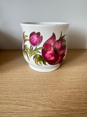 Hand-Painted White Ceramic Vase with Pink Floral Design